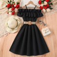 thumbnail image 2 of Favoffer Summer Girls Solid Color Off-Shoulder Dress Ruffle Belted Fit & Flare Sundress Casual Party Travel Photoshoot 6-13Y, 2 of 4
