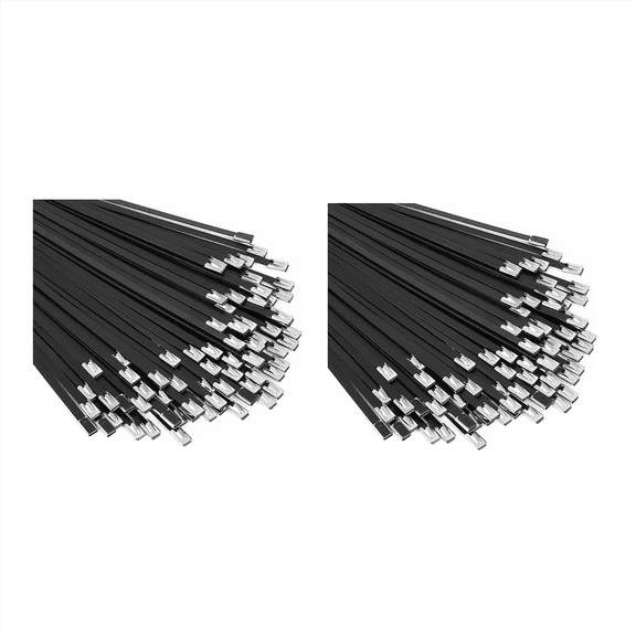 Metal Zip Ties Black 200Pcs 11.8 Inch 304 Stainless Steel Epoxy Coated Cable Tie for Machinery, Vehicles, Farms, Cables