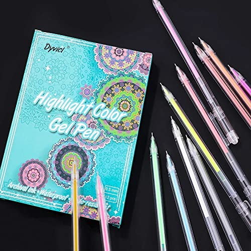 Dyvicl Highlight Color Pens, 0.8 mm Fine Point Pens Gel Ink Pens for Black  Paper Drawing, Sketching, Illustration, Adult Coloring, Journaling, Set of