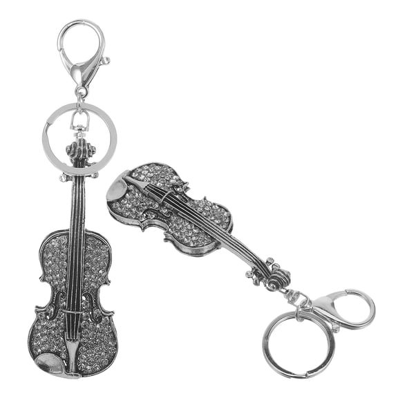 SASABAXI 2Pcs Mini Violin Keychain in Silver Tone for Couples Pendant Key Chain Accessory for Everyday Wear