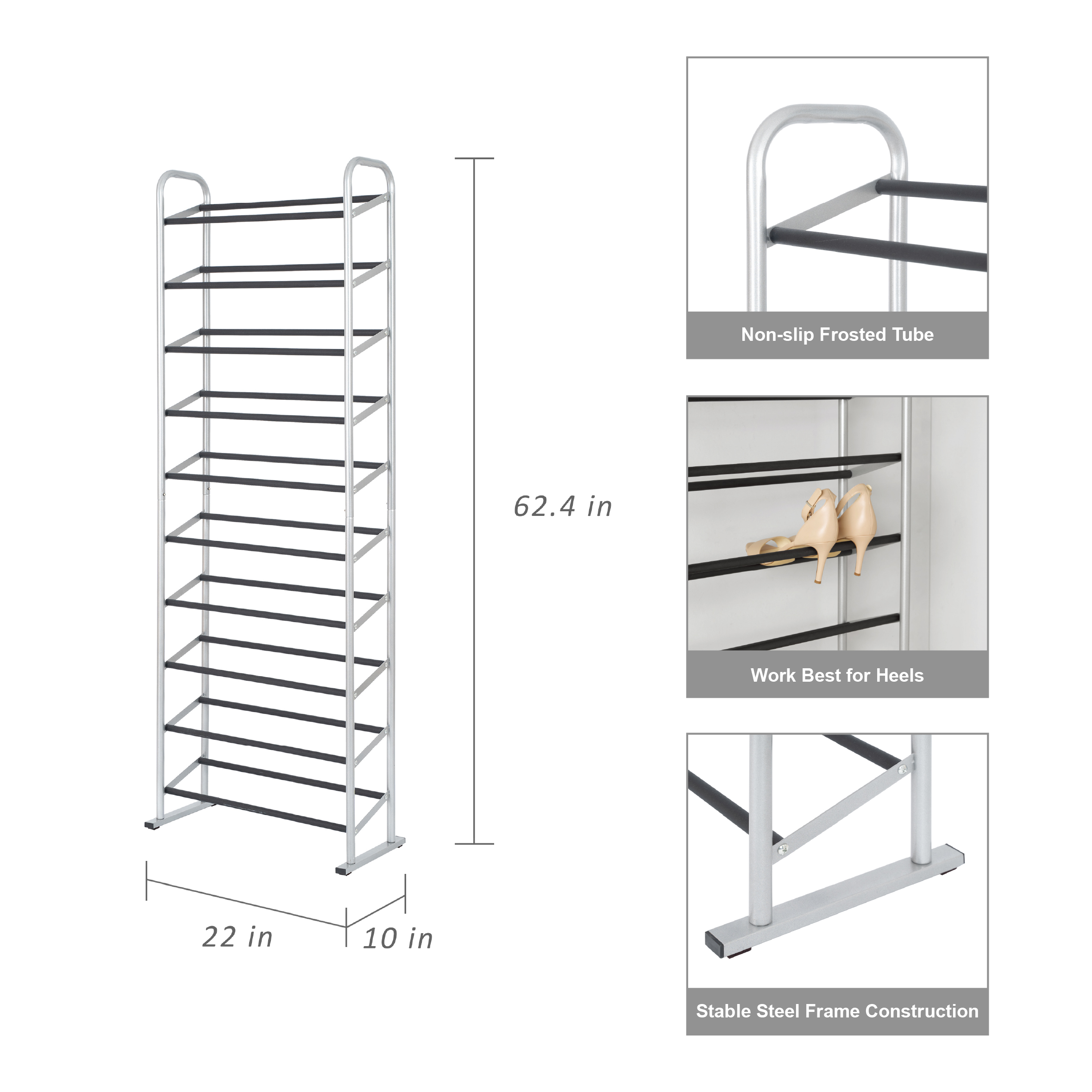 Mainstays 10-Tier Shoe Rack, Silver and Black photo 3