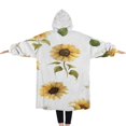 thumbnail image 2 of Oversized Wearable Blanket Hoodie,White Daisy Green Leaf Sunflower Pattern Sherpa Blanket Hoodie with Super Pockets,Super Warm Fuzzy Pullover for Women & Men, 2 of 6