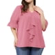 thumbnail image 2 of Women's Plus Size Ruffle Blouse V Neck Smocked Sleeves Top Pink 4X, 2 of 6