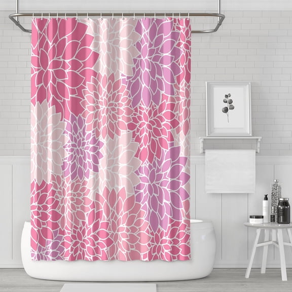 Waterproof Big Beautiful Dahlia Flowers Art Images Shower Curtain 72x72 Inch Boho Style Polyester Unique Shower Curtain for Bathroom Hotel Home Decor with 12 Plastic Hooks