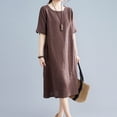 thumbnail image 5 of Plus Size Dresses Sevevn Women's Solid Color Fashion Plus Size Vintage Skirt Cotton And Linen Dress, 5 of 7
