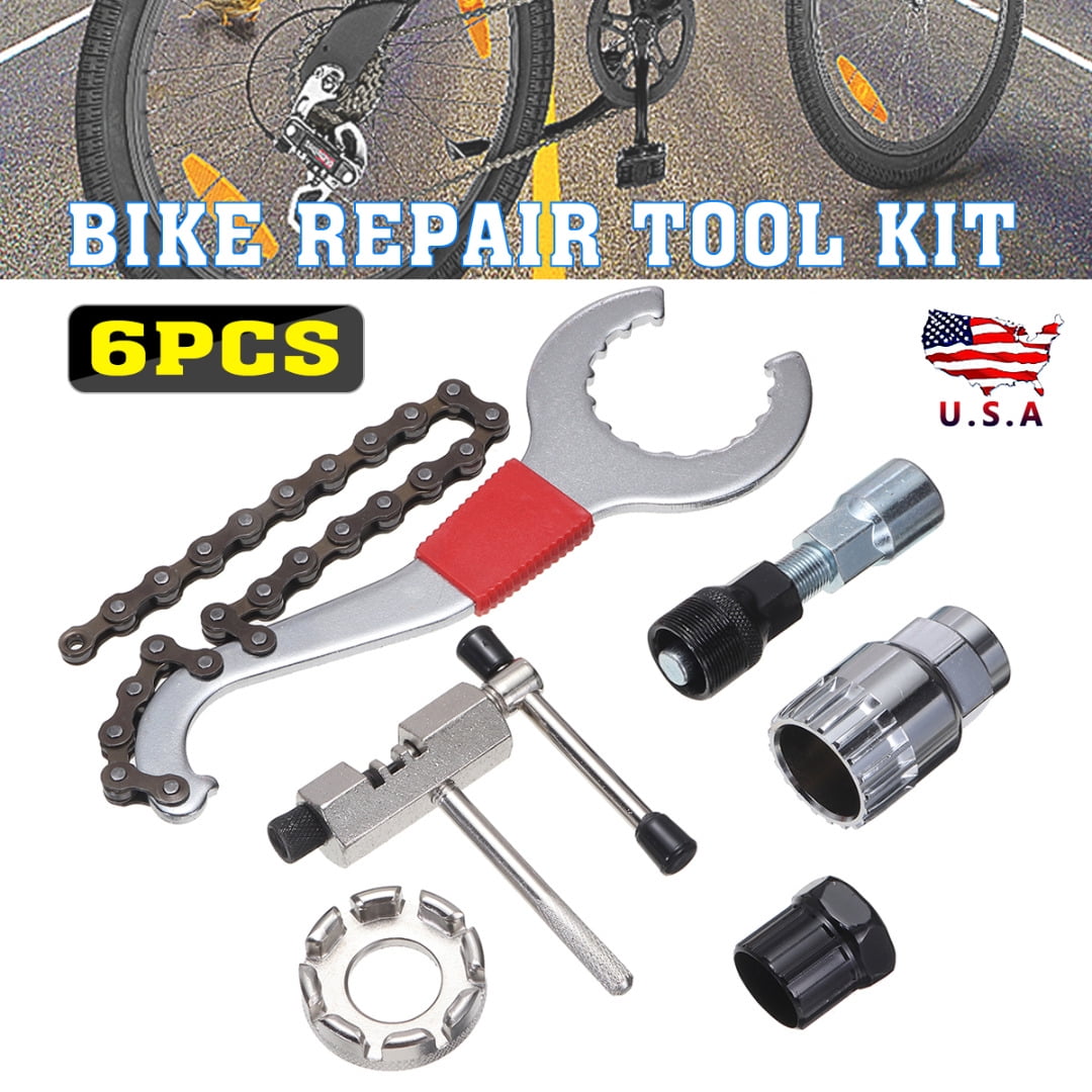 Bike Repair Tool 6 PCS Kit Crank Chain Cutter Extractor Bracket Freewheel Puller 