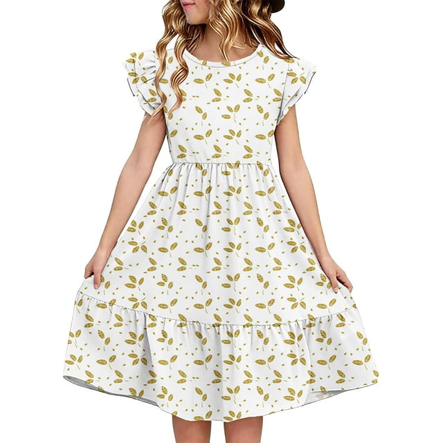 Robe d'Été pour Femme Wo-Fusoul, Robe Décontractée à Manches à Volants à Double Couche et Col Rond, Tissu Extensible Doux pour le Quotidien