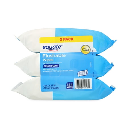 Equate Flushable Wet Wipes, Fresh Scent, 144 Wipes (3 Pack), Compare to Cottonelle®