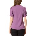 thumbnail image 4 of INSPIRE CHIC Women's Ruffled Button Down Shirt Short Sleeves Solid Work Office Blouse S Purple, 4 of 8