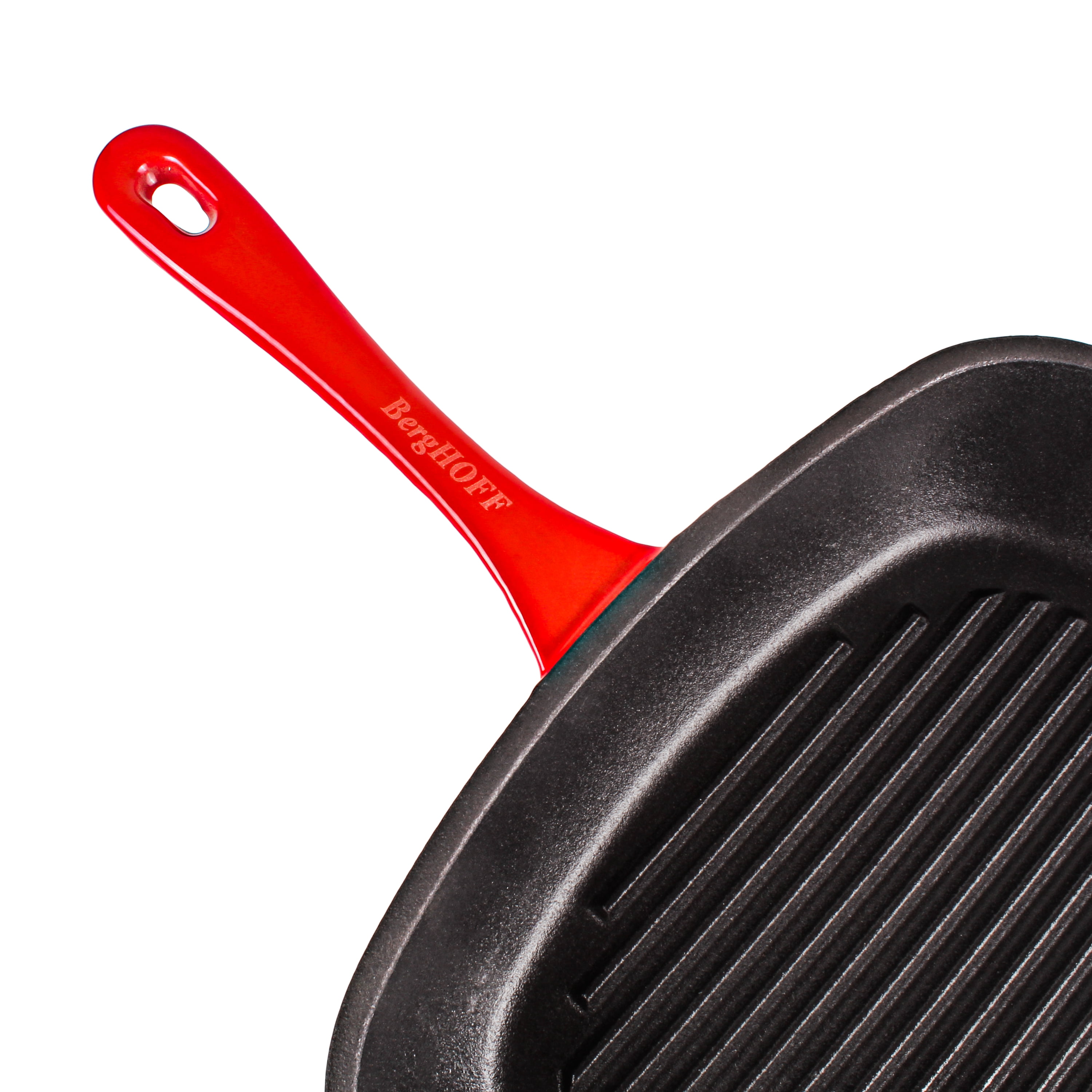 BergHOFF Neo 2pc Cast Iron 11" Grill Pan with Slotted Steak Press, Red