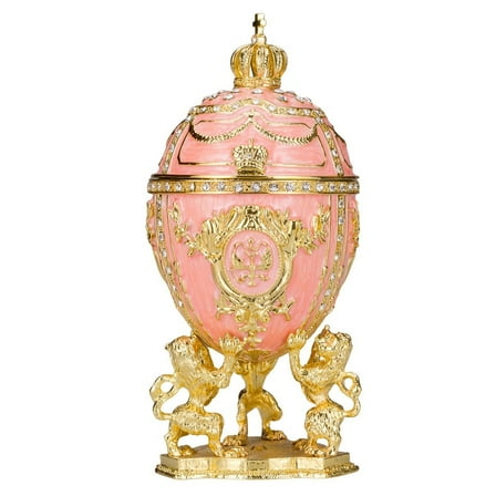 danila-souvenirs Faberge style Egg / Trinket Jewel Box with Lions & pendant 6.2'' (15.5 cm) pink