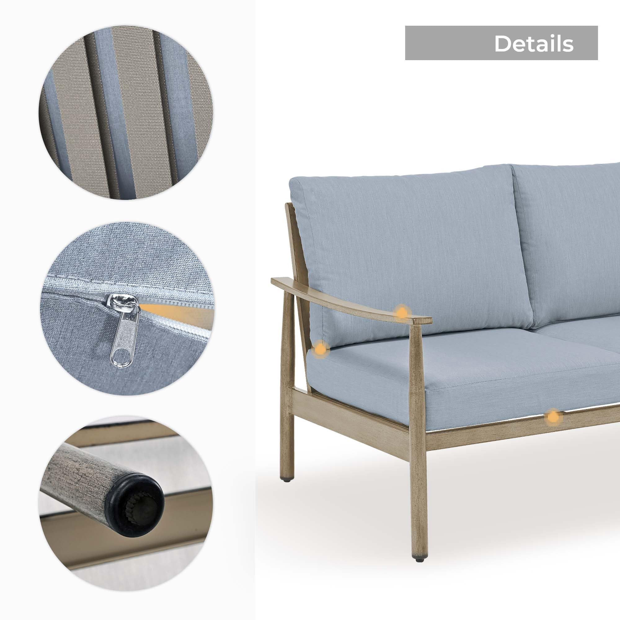 Patio Furniture Aluminum Loveseat Outdoor 2 Seats Sofa Couch with Cushion and Rope Backrest
