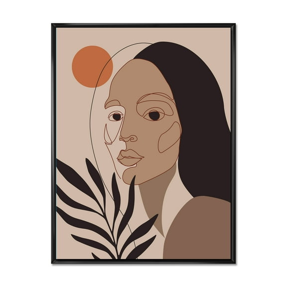 Designart 'Retro Minimal Portrait of Young Girl' Modern Framed Canvas Wall Art Print