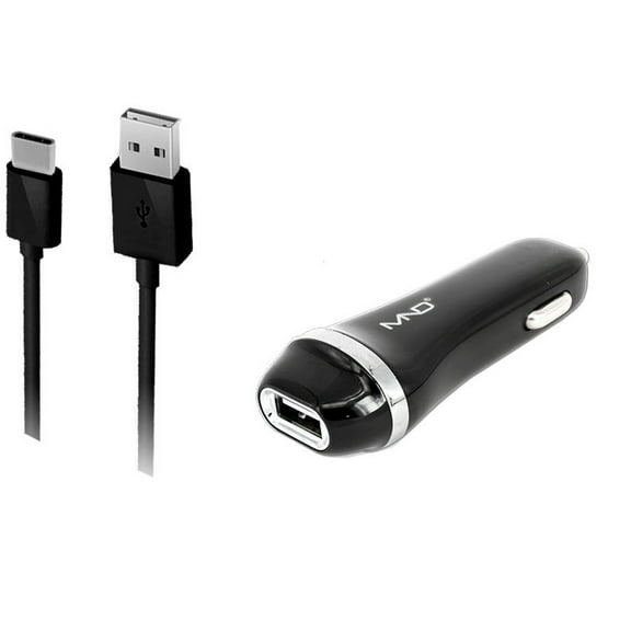 2-in-1 Chargers for HTC Desire U12 Plus,U12+, 19+, U11 EYEs, U11 life, U11+, U11, U Ultra, U Play, HTC 10, Bolt, 10 evo (Black) - 2.1Ah Car Charger Adapter + USB Charging Cable