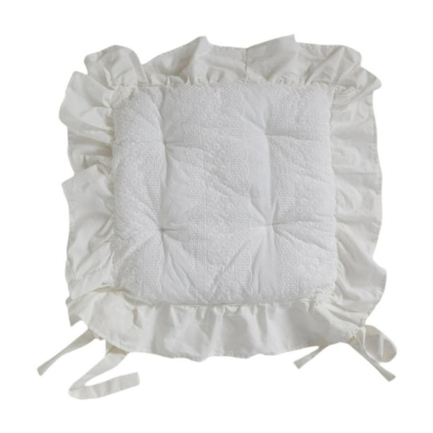 Cojín de silla con volantes, cojín floral, elegante y suave, con lazos, asiento cuadrado Flor blanca