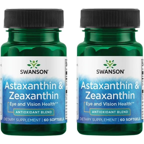 Swanson Astaxanthin & Zeaxanthin Eye Vision Brain Skin Health Antioxidant Support Supplement (Astaxanthin 4 mg & OmniXan Zeaxanthin 4 mg) 60 Softgels Sgels (2 Pack)