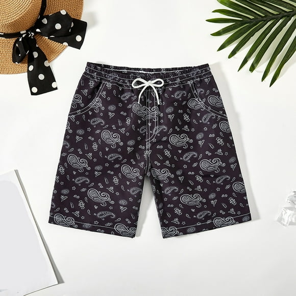 ZHUASHUM Maillots de Bain Garçons 5-6 Ans Enfant Confortable Été Longueur Genou Shorts de Bain Plage Vêtements Noir