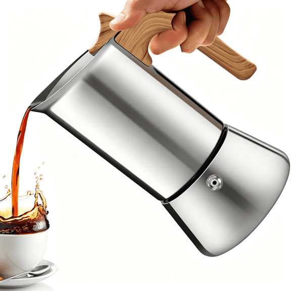 HIBIBUD No Coating 12 Cup Moka Pot Thickened 304 Stainless Steel Stovetop Espresso Coffee Maker 600Ml 20Oz Mocha Percolator Greca Cuban Ideal for Making Rich Authentic Italian Café