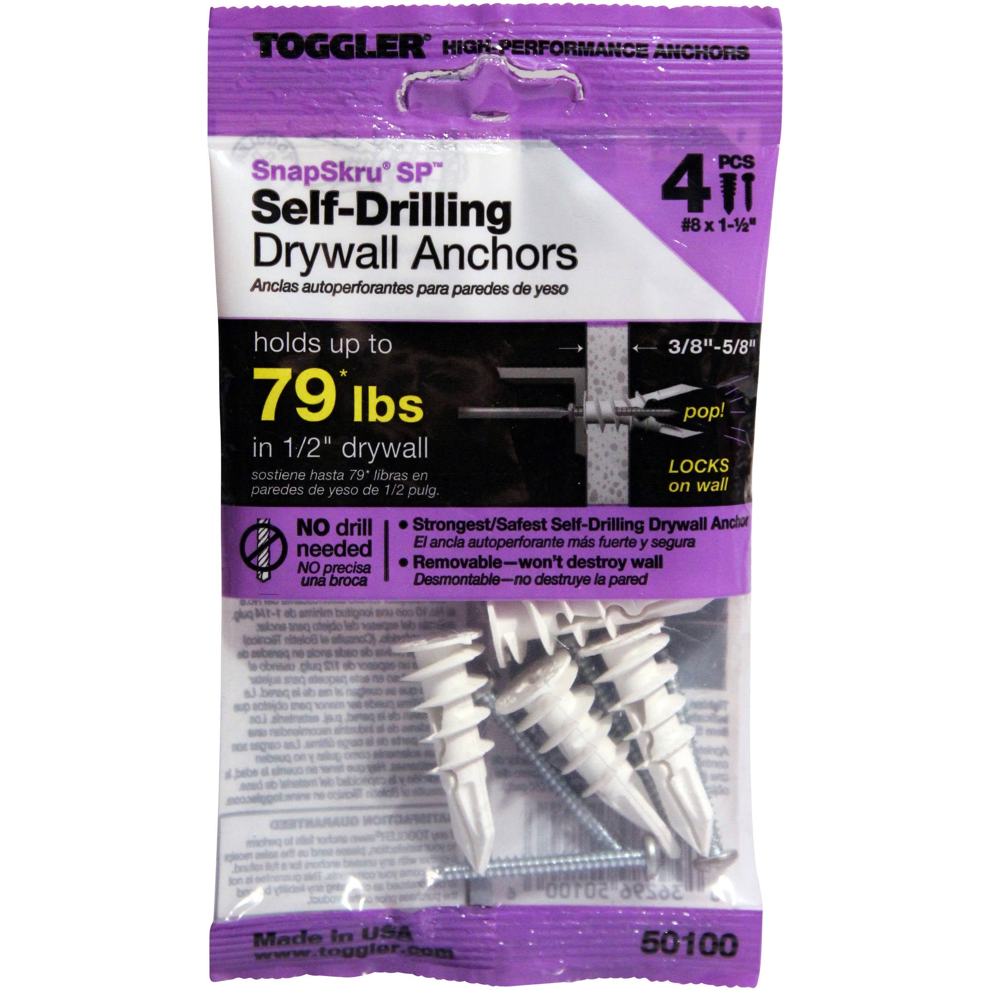 Toggler Snapskru Sp SelfDrilling Drywall Anchors For 3/8" 5/8" Walls