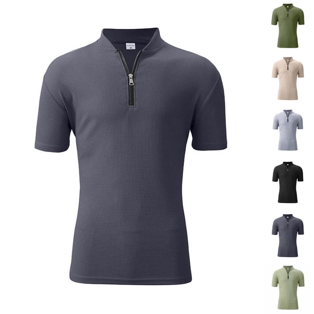 Chemise à Fermeture Éclair pour Homme à Col Montant, Séchage Rapide, Haut de Sport, Manches Courtes, Ajustée, Performance, Mélange de Polyester Évacuant l'Humidité pour Usage Quotidien Décontracté, Golf, Entraînement au Gym, Mode Urbaine, Idéale