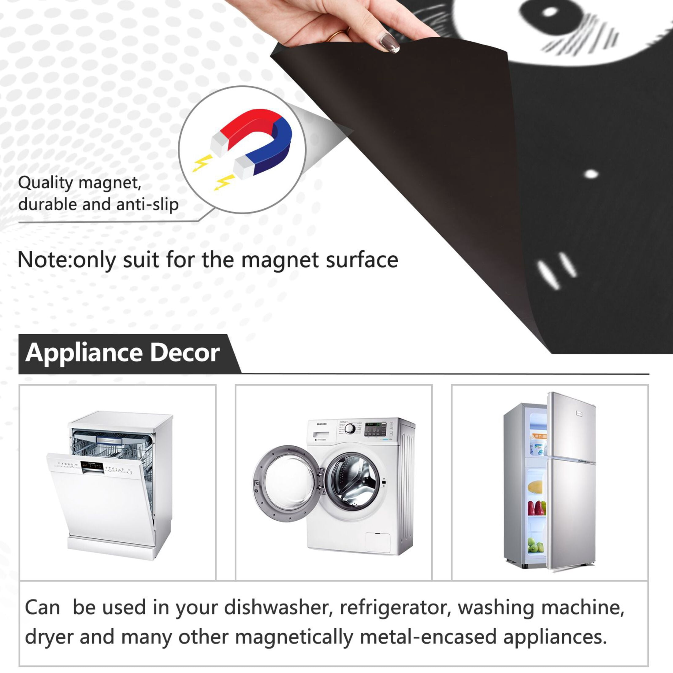 Dishwasher Magnetic Sticker 23x26 Inch Refrigerator Magnetic Sticker Washing Machine Magnetic Sticker Kitchen Panel Magnetic Sticker Home Decor Cartoon Black Panda Face