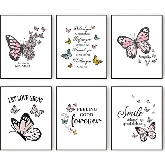 Inspirational Butterfly Wall Art Canvas Prints Motivational Positive Quotes Poster Gallery Wall Art Picture Wall Decor Gift for Girls Bedroom Living Room Decor (8"x10" UNFRAMED)
