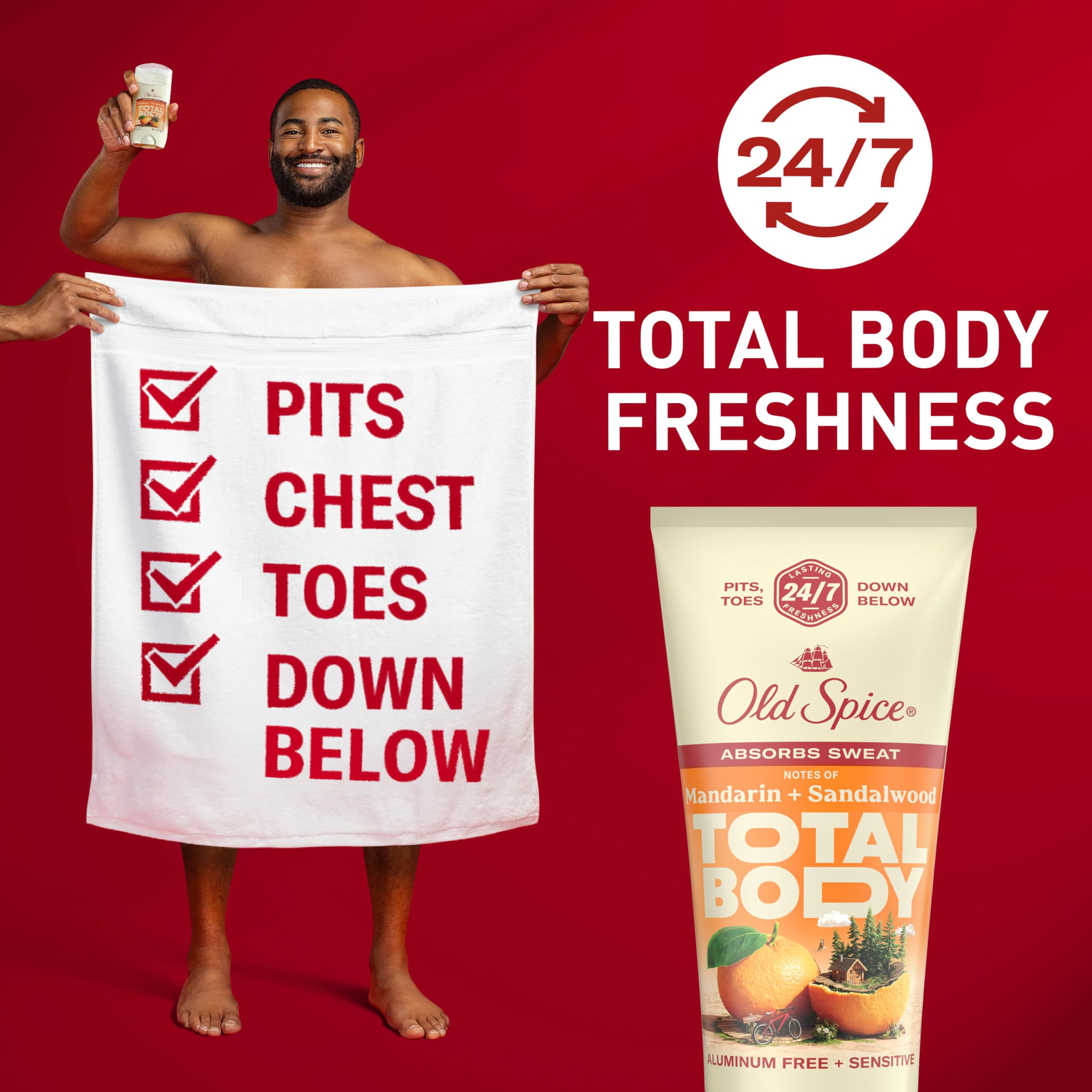 (4 pack) Old Spice Aluminum Free Total Body Deodorant Cream For Men, Mandarin and Sandalwood, 3 oz
