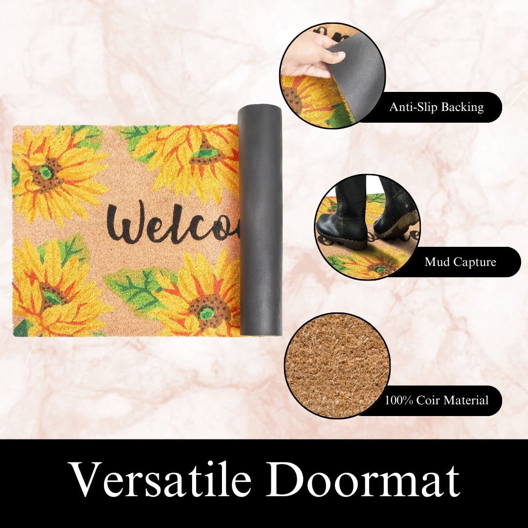 A1HC Natural Coco Coir Doormat, Spring Sunflower, 18"x30", Durable Outdoor Welcome Mat, Non-Slip, Easy to Clean, Pet Friendly