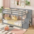 thumbnail image 4 of Costway Twin Over Twin Low Bunk Bed Solid Wood Floor Bunk Bed Frame with Storage Stairs Gray, 4 of 10