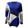 thumbnail image 4 of Tejiojio Summer Saving Labor Day Women Fashion Casual Buttons Geometric Contrast Color Long Sleeve Round-Neck Top, 4 of 5