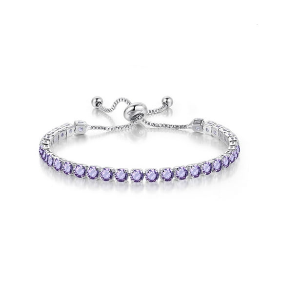Paris Jewelry Unisex 18k White Gold 6Ct Created Tanzanite Round Adjustable Tennis Bracelet Plated