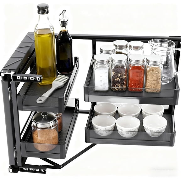 Miumaeov Blind Corner Cabinet Pull Out For 14 Inch Organizer, Kitchen Corner Cabinet Pull Out w/4 Adjusted Height Basket Soft Close