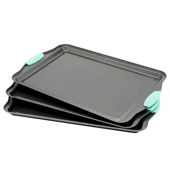 Set of 3 Nonstick Cookie Sheets for Baking, Bakeware Pans with Silicone Rubber Handles, 10x14 inches