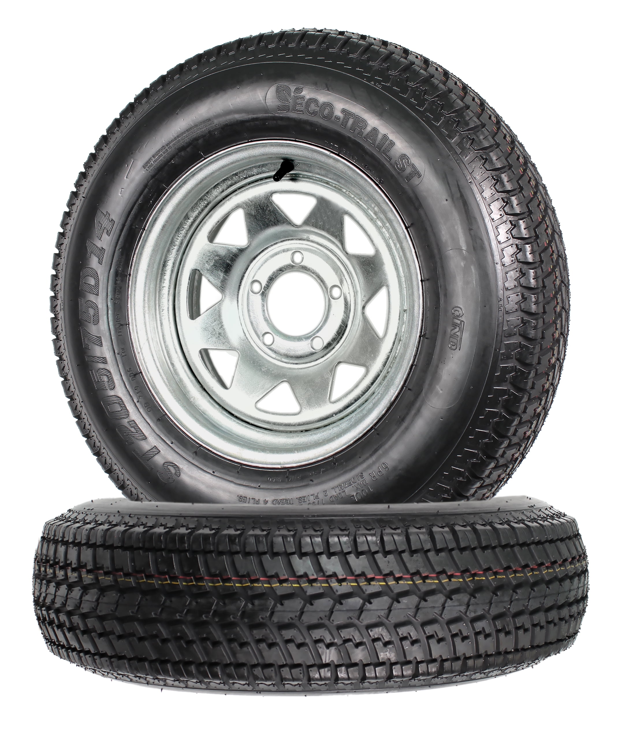 eCustomRim 2-Pk Eco Trailer Tire On Rim ST205/75D14 14 in LRC 5 Lug Galvanized Spoke Wheel 