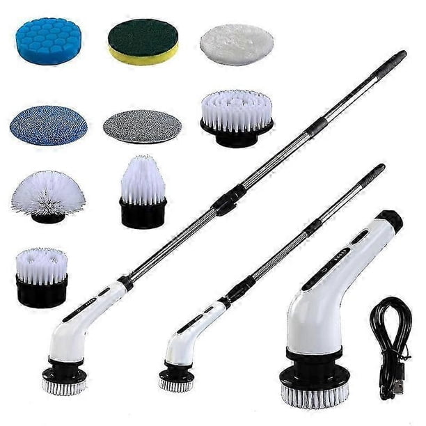 Type A Long Handle Electric Spin Brush Cordless Shower Scrubber With 9 Replacement Heads
