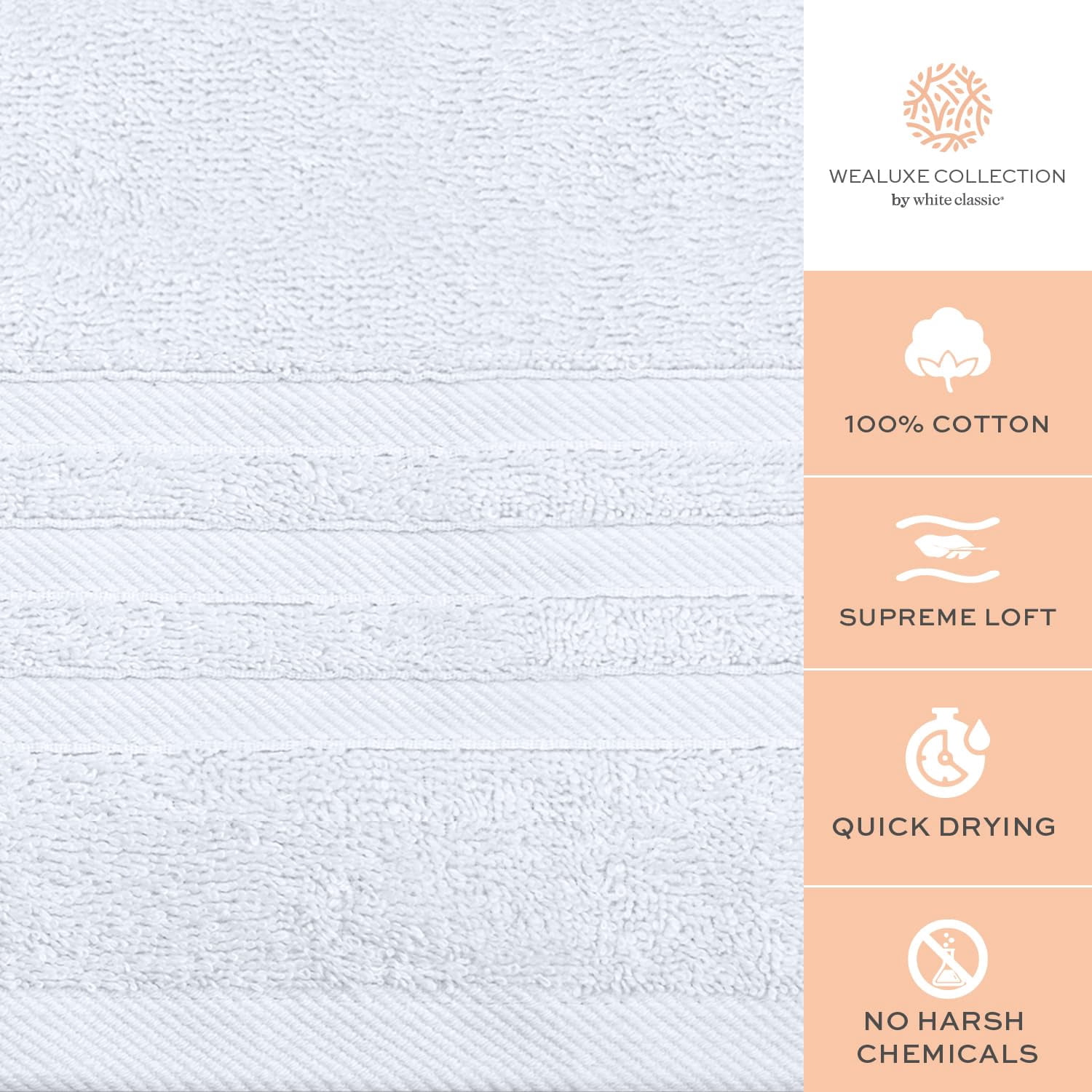 (3 pack) White Classic Wealuxe Collection 100% Cotton Hand Towels, White, 16 x 27, 12 Pack
