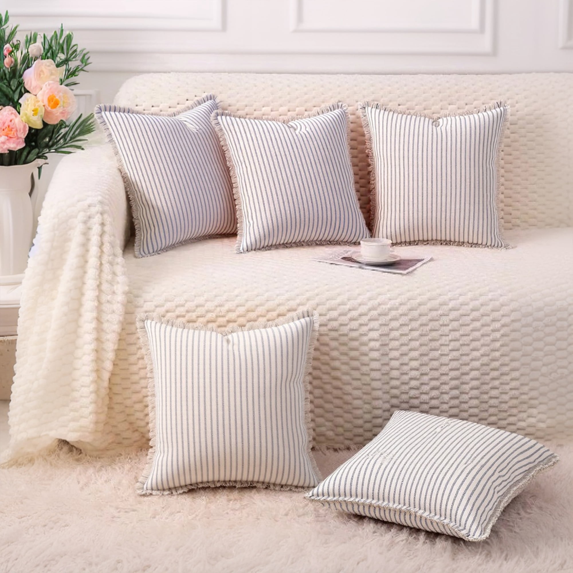 Unique Bargains 4 Pcs Classical Striped Throw Pillow Cover Navy Blue 18" x 18"/20" x 20"