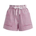 thumbnail image 5 of OIOLOYJM Shorts for Women Athletic Striped Loose Drawstring High Rise Wide Leg Beach Shorts Summer Lounge Vacation Smocked Short Pants with Pockets Purple 2XL, 5 of 6