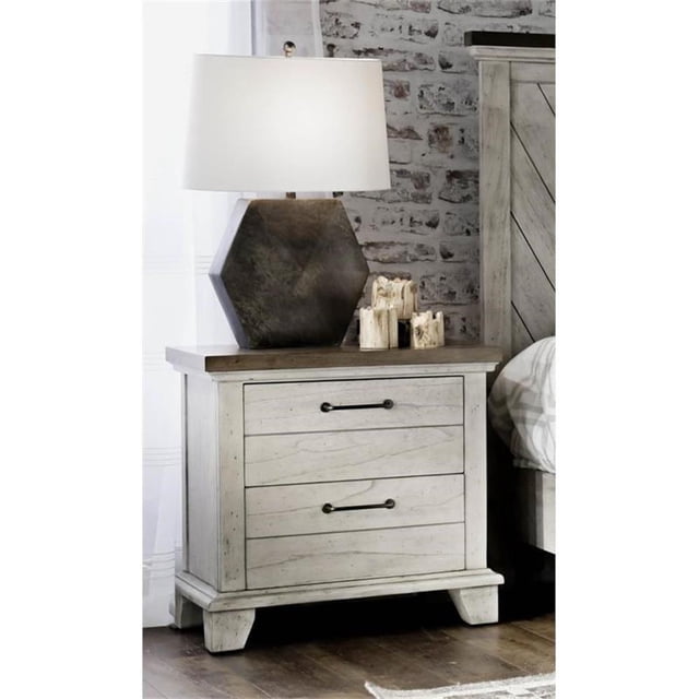 Bear Creek Rustic Ivory Wood Two Drawer Nightstand White
