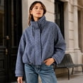 thumbnail image 4 of Women Plaid Zipper Bomber Jacket Stand Collar Long Sleeve Jacket Cropped Outwear with Pockets XL, 4 of 6