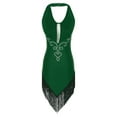 thumbnail image 4 of dPois Womens Glittery Rhinestones Tassels Latin Jazz Dance Dress Sleeveless Backless Ballroom Costume Green XXL, 4 of 7