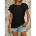 thumbnail image 3 of ASDFVBKG Summer Tops for Women Comfortable Short Sleeve Eyelet Crewneck Blouse Trendy Solid Relaxed Fit Loose Outfits Black XL, 3 of 4