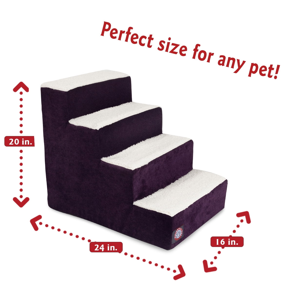 Majestic Pet Villa Pet Stairs 4 Steps Aubergine Machine Washable Removable Cover 24" x 16" x 20"