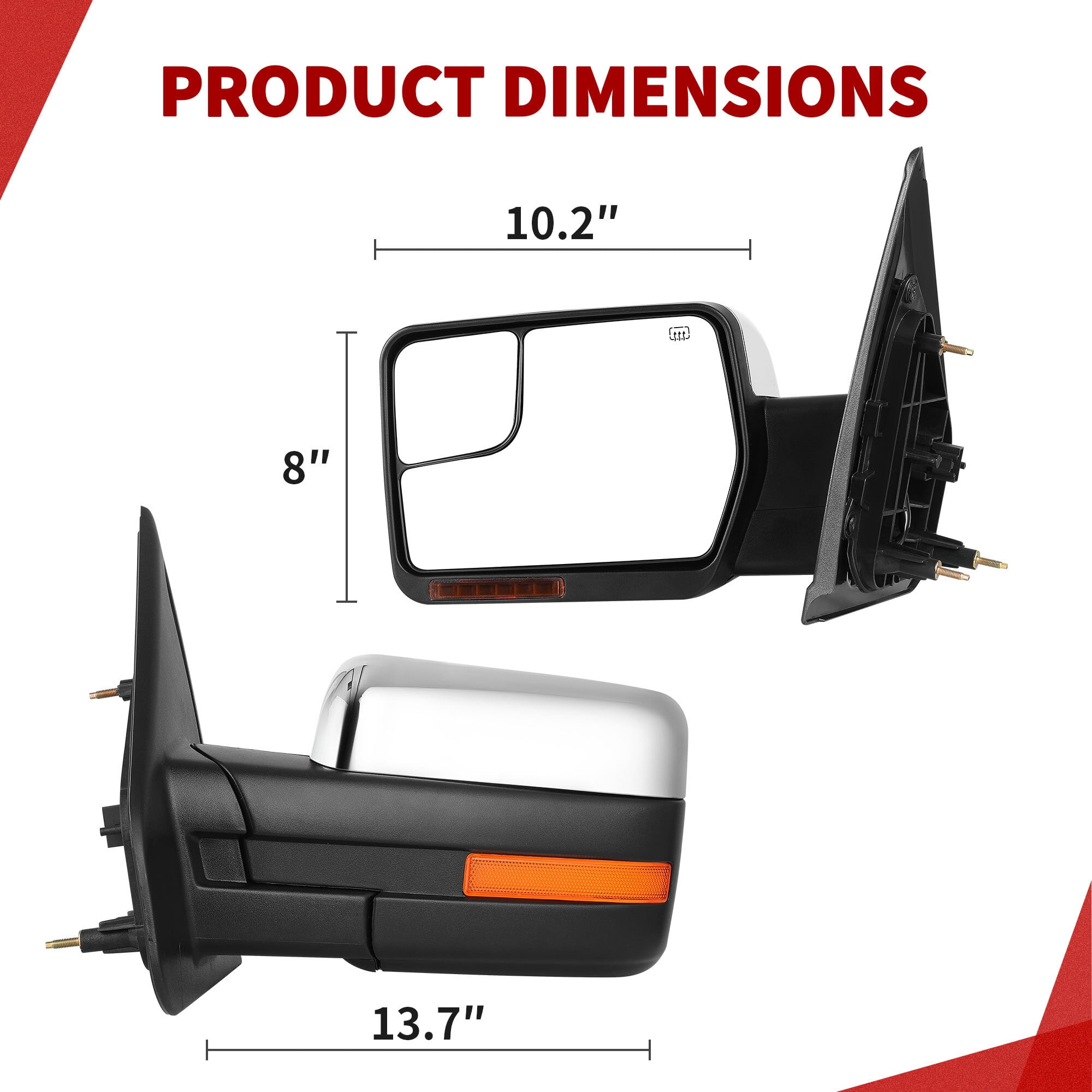 LEDKINGDOMUS Power Heated Manual Folding Left Driver Side Mirror with Turn Signal & Puddle Light Compatible with Ford F150 2004 2005 2006 2007 2008 2009 2010 2011 2012 2013 2014 Chrome