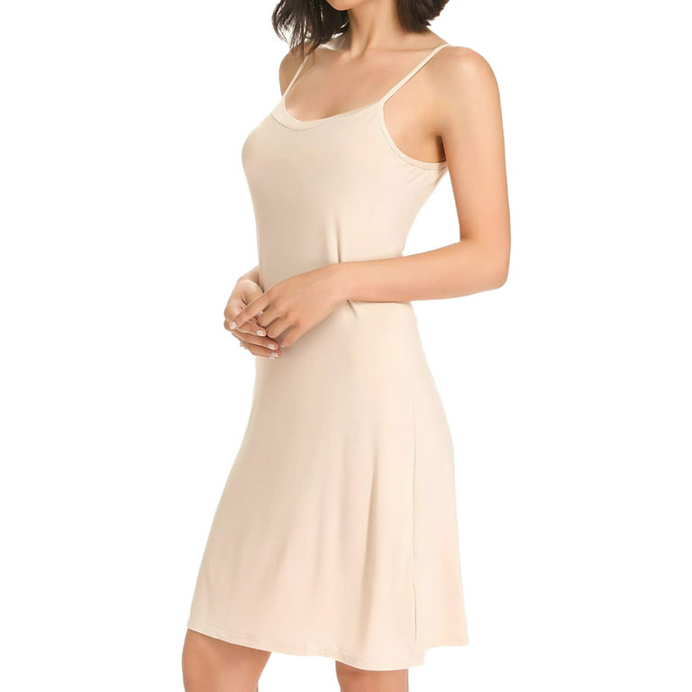 Anyfit Wear Adjustable Spaghetti Strap Dresses for Women Full Slip Cami  Short Dress Slim Fit Stretch Under Dress of 2 Pack