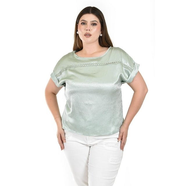 Blusa satinada con encanje Roman Fashion Talla Extra 010 (Menta) verde claro 38