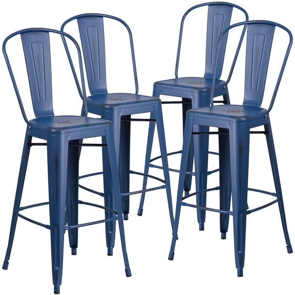 Flash Furniture Commercial Grade 30" High Distressed Antique Blue Metal Indoor-Outdoor Barstool with