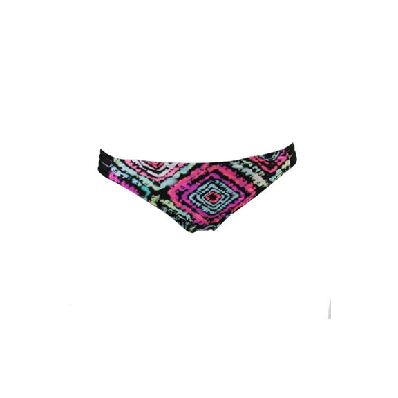 California Waves Black Multi Geo-Print Strappy Hipster Bikini Bottom M