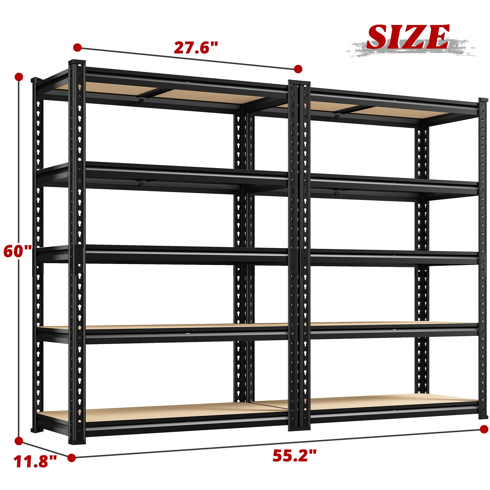 REIBII Set of 2 Storage Shelves Units 5 Tier Adjustable Garage Shelving Heavy Duty 1800LBS Metal Shelving,28"Lx11.8"Wx60"H