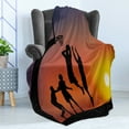 thumbnail image 4 of Teen Room Soft Flannel Fleece Throw Blanket, Boys Playing Basketball at Sunset Horizon Sky Dramatic Scenery, Cozy Plush for Indoor and Outdoor Use, 60" x 80", Dark Coral Black Yellow, by Ambesonne, 4 of 5